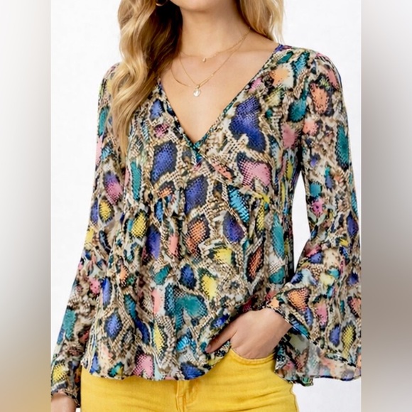 Peach Love California Tops - Peach Love California Colorful Snake Print Blouse